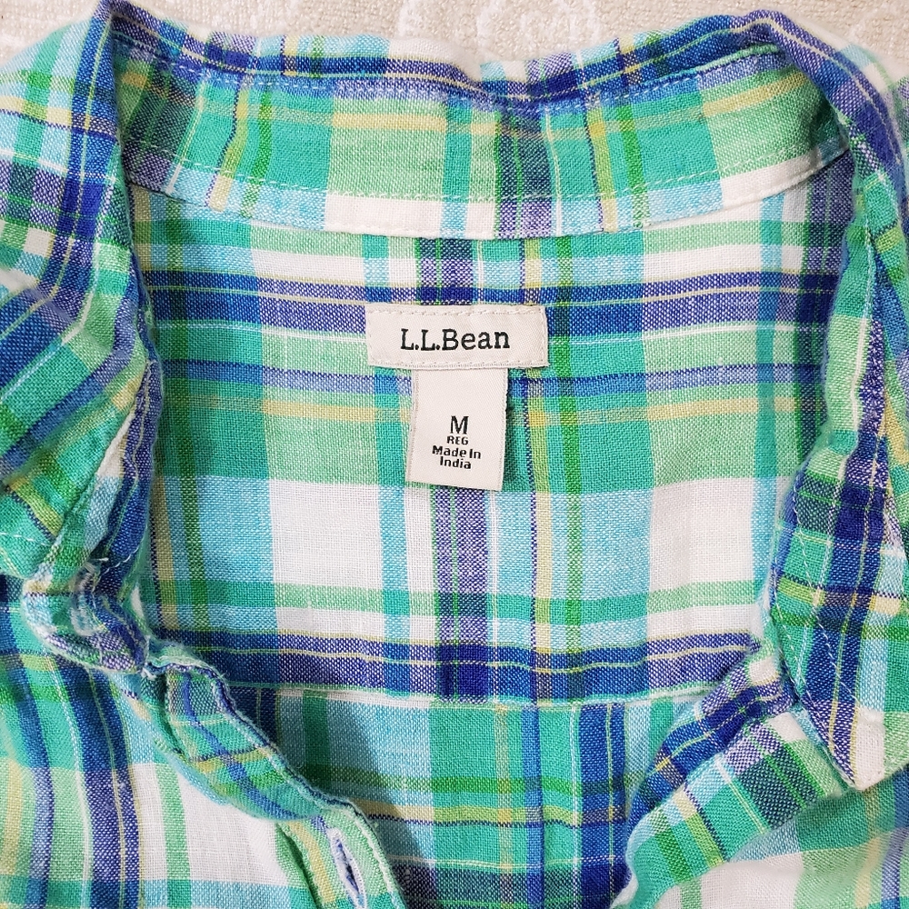 Lands End Plaid linen button down - Picture 2 of 3
